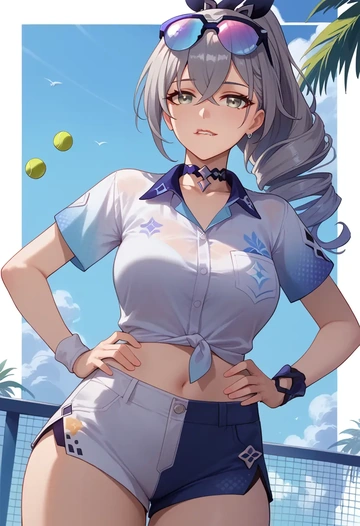 star rail,silver wolf,tennis polo,skort  - AI generated anime art